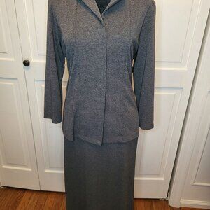 Vintage 90s/Y2K Gray Blouse and Skirt Set Will Smith M/S Retro Office Minimalist